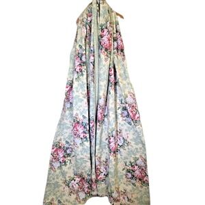 VTG Floral Fringed Cabbage Rose Ivy Curtain Swag JC Penney 44 x 175" Yellow Pink